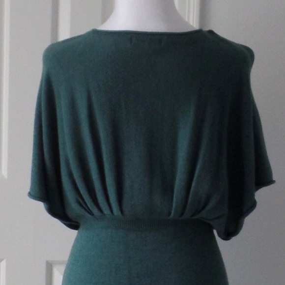 Y2K Vintage Woman's V-neck Knit Dress Elegant Bohemian Mini Emerald Green Large - Picture 8 of 9